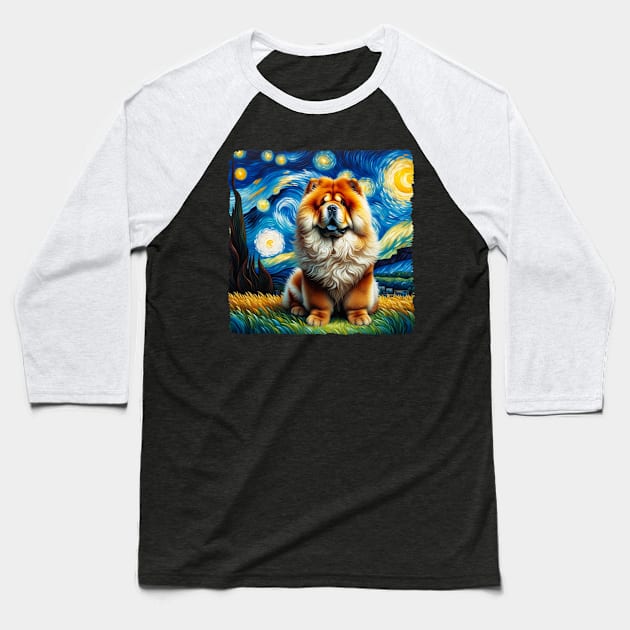 Starry Chow Chow Dog Portrait - Pet Portrait Baseball T-Shirt by starry_night